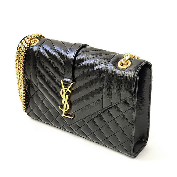 Saint Laurent Envelope Medium Chain Shoulder Bag Black Gold - Picture 2 of 5